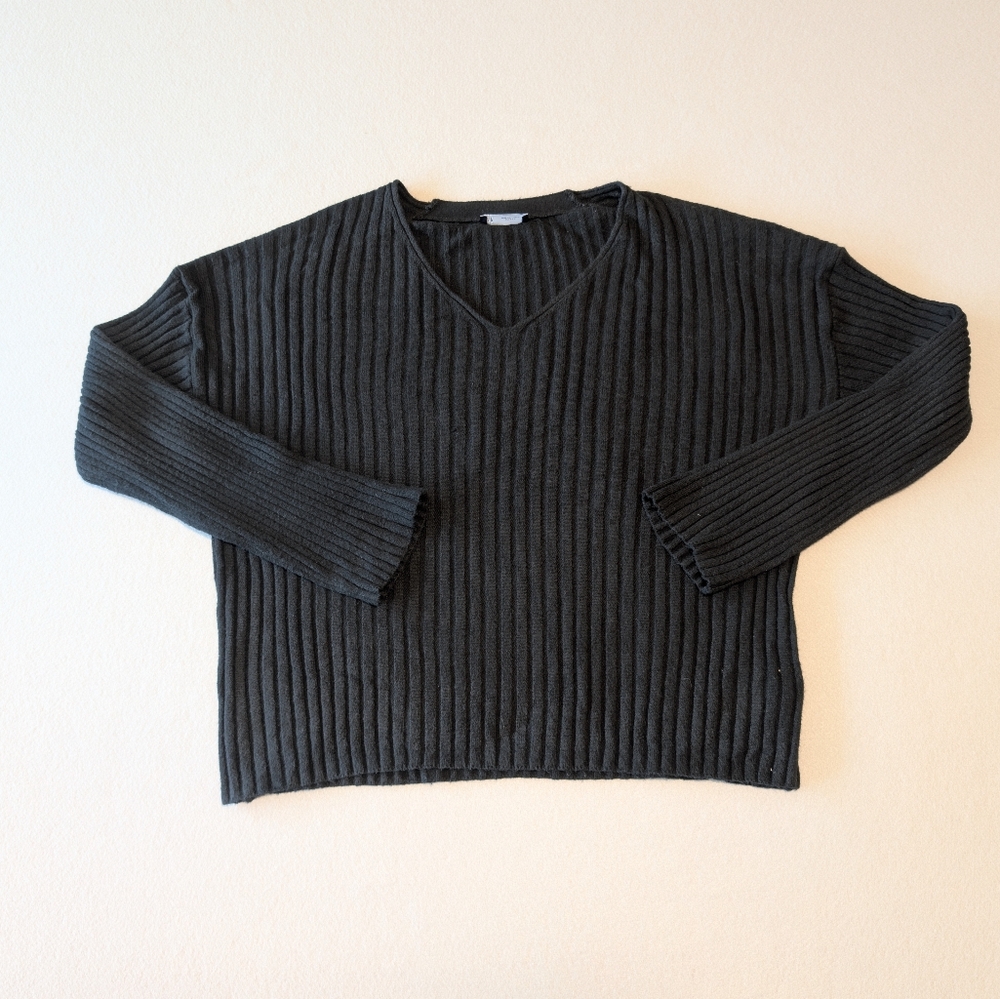 Gap Women's Black Wide Rib V-Neck Cotton Blend Sweater Boxy Cropped Sz Small image 5